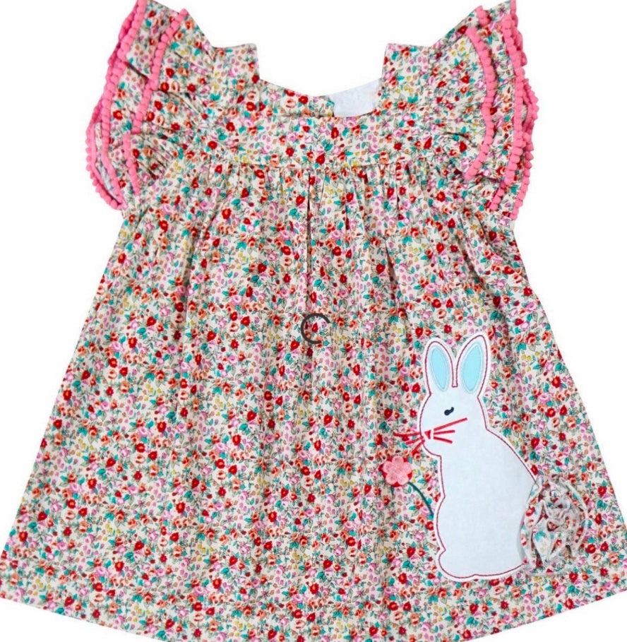 Girls Spring Easter Bunny Floral Pom Pom
Dress