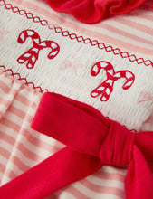 Load image into Gallery viewer, Christmas Candy Cane Smocking Embroidery Striped Baby Girls Romper-Ships 10/5
