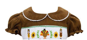 Thanksgiving Tribal Turkey Hand Smocked Corduroy Dress-9 mths