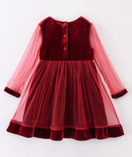 Load image into Gallery viewer, Premium Maroon velvet ruffle girl dress
