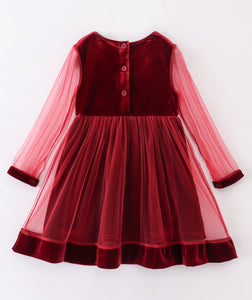 Premium Maroon velvet ruffle girl dress