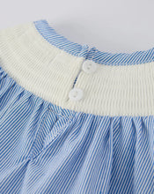 Load image into Gallery viewer, Baby Girls Romper - Blue Striped Smocked Outfit with Short Sleeves-Ships 10/30
