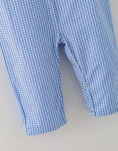 Baby Boy Baseball Smocked Romper - Blue Plaid Summer Outfit-Ships 12/15