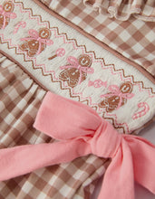 Load image into Gallery viewer, Christmas Vintage-Style Plaid
Embroidered Gingerbread and Bows Girls Romper-Ships 10/30
