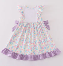 Load image into Gallery viewer, Purple easter bunny french knot girl dress
