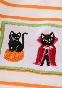 Green halloween cat embroidery boy romper - Image #2