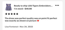 Load image into Gallery viewer, Ready to ship-LSU Tigers Embroidered Purple Gingham Ruffle Dress - Image #4
