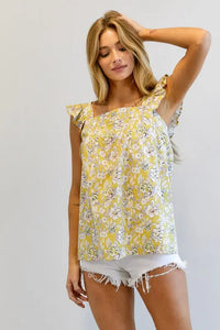 FLORAL PRINTED RUFFLE SLEEVELESS TOP - Image #6