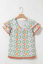 Load image into Gallery viewer, Geometric Floral V-Neck Layered Flutter Sleeve Blo
