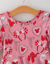 Load image into Gallery viewer, Toddler Girls Valentine Party Pink Dress - Red Bow Heart Print Outfit
