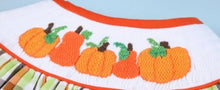 Load image into Gallery viewer, Pumpkin Smocked Plaid Thanksgiving Bishop Dress - Image #3
