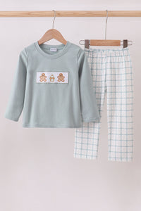 Blue gingerbread embroidery pants set