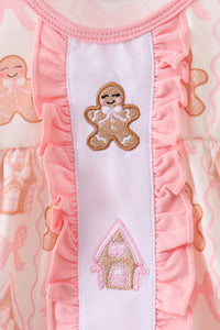Pink gingerbread embroidery ruffle bloomer set
