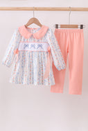 Pink floral bow embroidery set