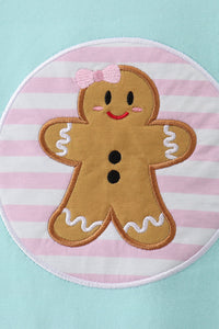 Blue gingerbread applique ruffle dress