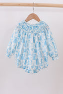 Blue snowman christmas tree smocked bubble