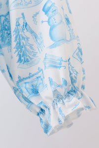 Blue snowman christmas tree smocked bubble
