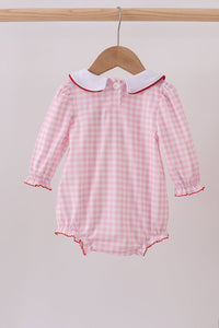 Pink santa claus embroidery gingham bubble
