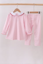 Load image into Gallery viewer, Pink santa claus embroidery gingham pants set
