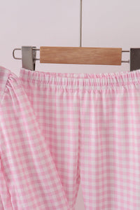 Pink santa claus embroidery gingham pants set