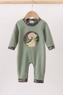 Camouflage dog hunting applique romper