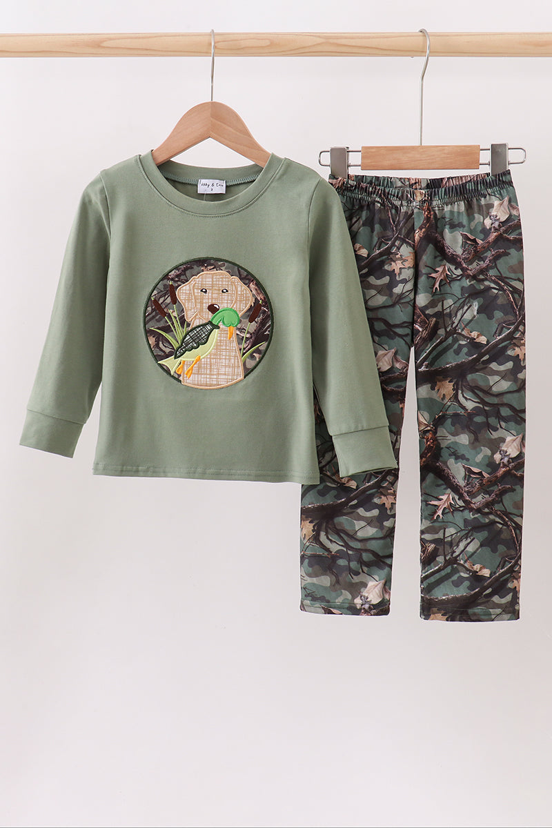 Camouflage dog hunting applique pants set