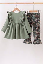 Load image into Gallery viewer, Camouflage dog hunting applique ruffle pants set
