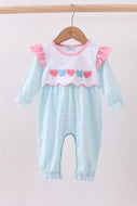 Blue bear embroidery ruffle romper