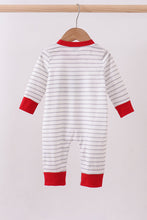Load image into Gallery viewer, Red car embroidery stripe romper
