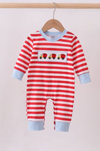 Load image into Gallery viewer, Red stripe construction embroidery romper
