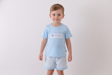 Load image into Gallery viewer, Blue I love MAMA smocked shorts set
