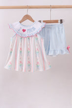 Load image into Gallery viewer, Blue floral I love MAMA smocked ruffle shorts set
