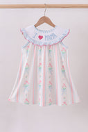 Blue floral I love MAMA smocked ruffle dress