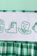 Load image into Gallery viewer, Green parade embroidery gingham dress
