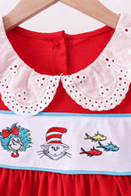 Load image into Gallery viewer, Red character embroidery bow dress
