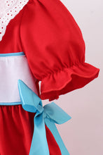 Load image into Gallery viewer, Red character embroidery bow dress
