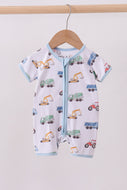 Blue car print bamboo romper