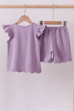 Load image into Gallery viewer, Purple bunny applique ruffle shorts set
