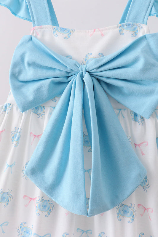 Blue crab print bow ruffle shorts set