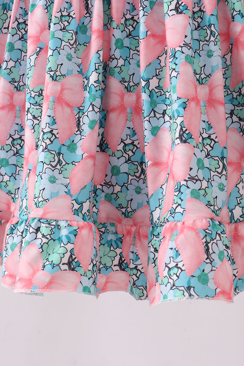 Pink floral mommy's girl embroidery ruffle gingham shorts set