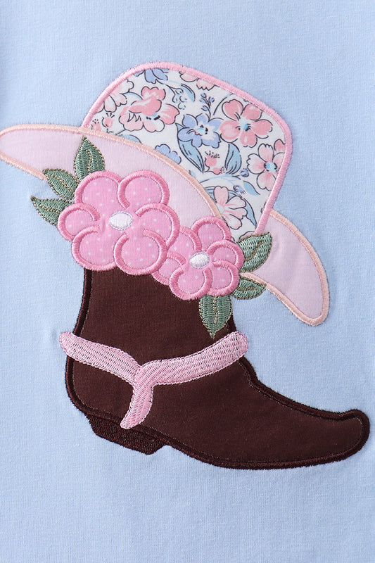 Blue floral boot applique scalloped dress