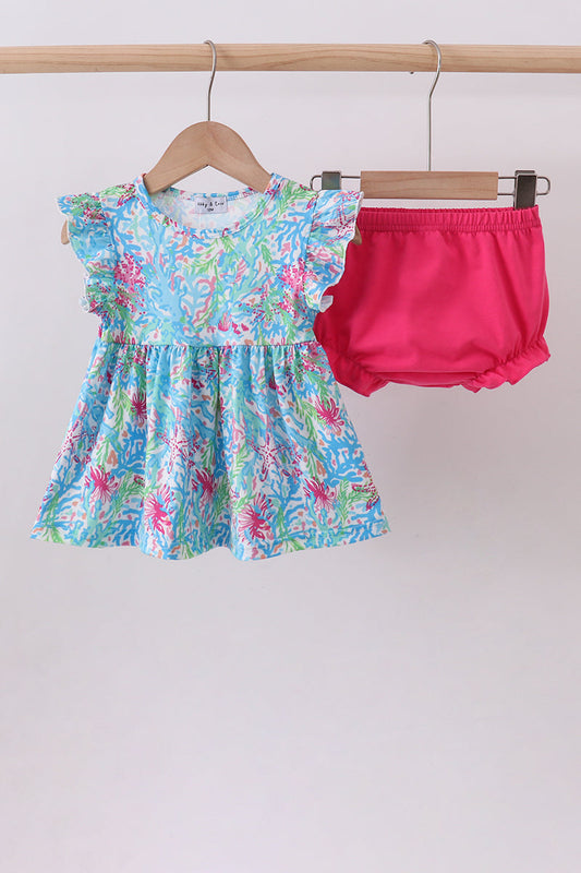 Mint island bloom ruffle bloomer set