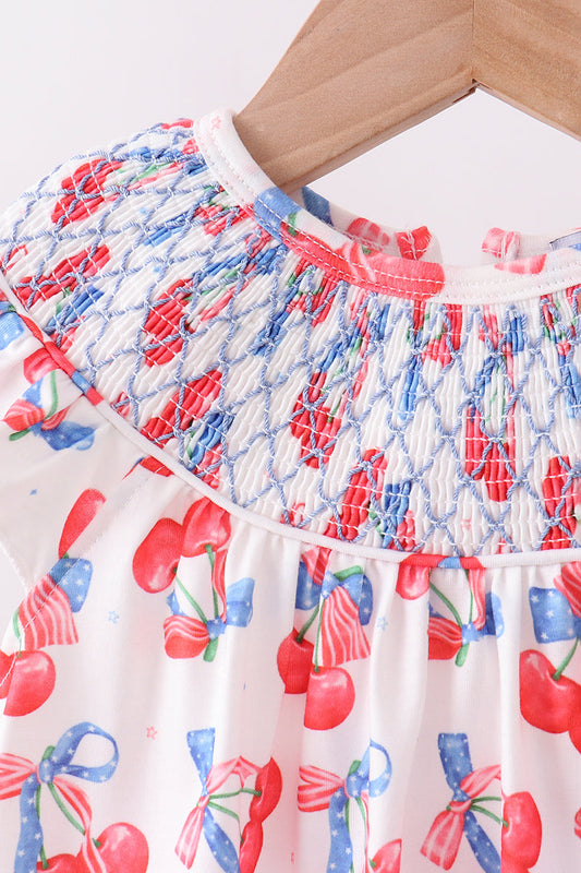 Blue cherry smocked bloomer set