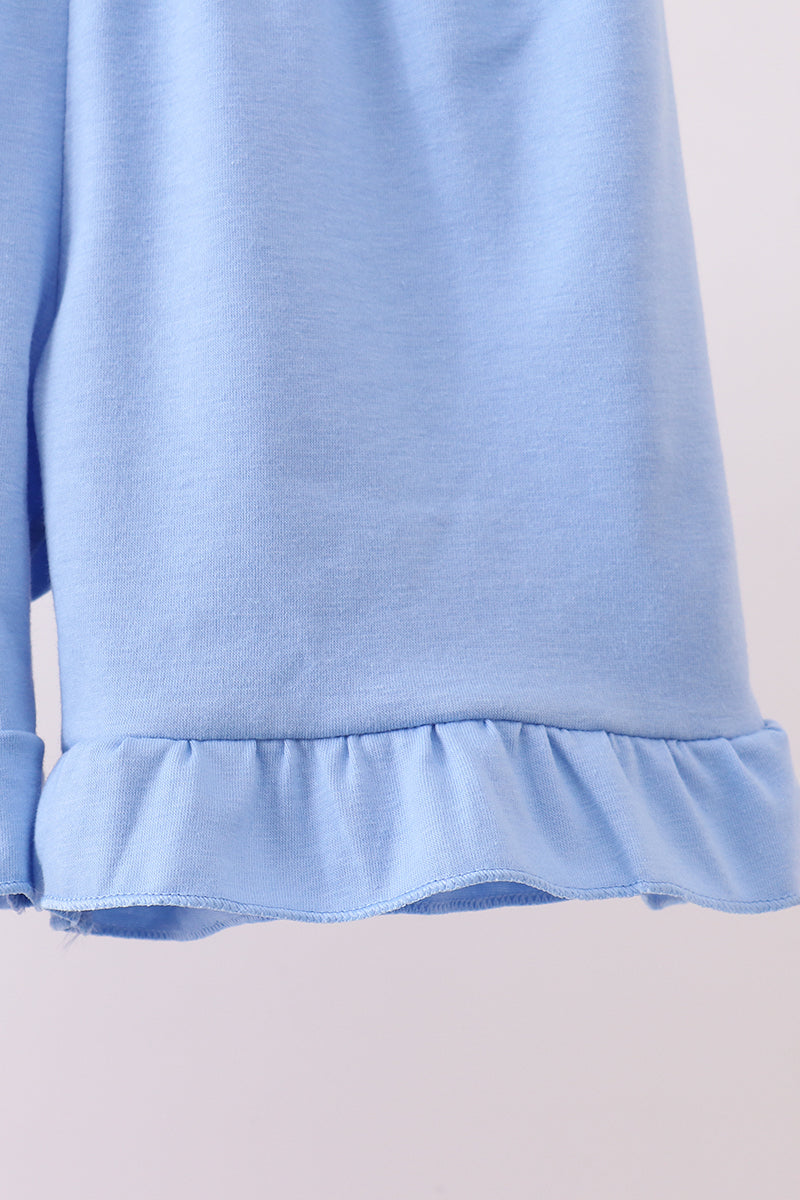 Blue cherry smocked ruffle shorts set