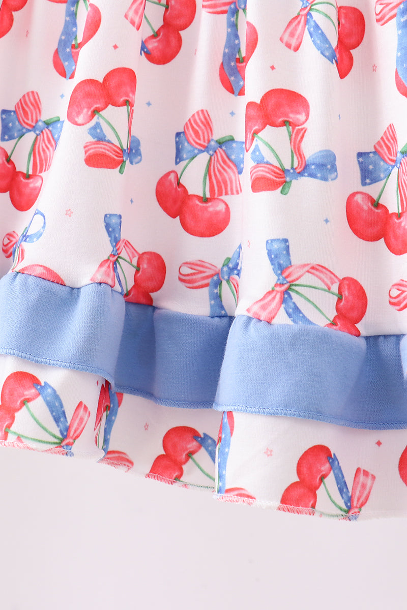 Blue cherry smocked ruffle shorts set