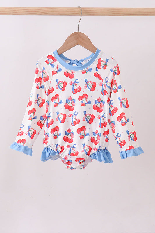 Blue cherry print rashguard