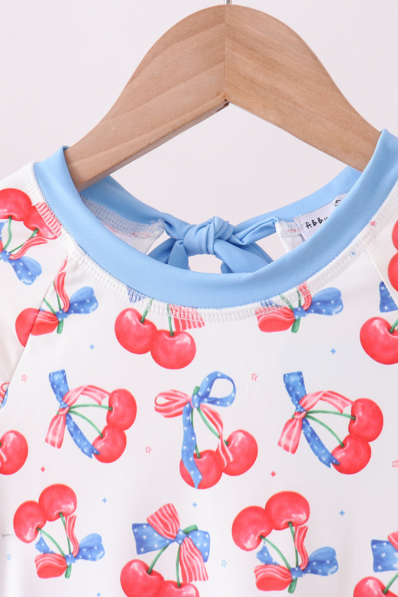 Blue cherry print rashguard