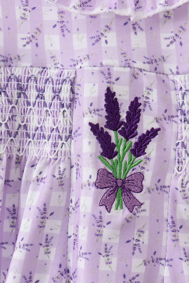 Lavender floral smocked ruffle bubble