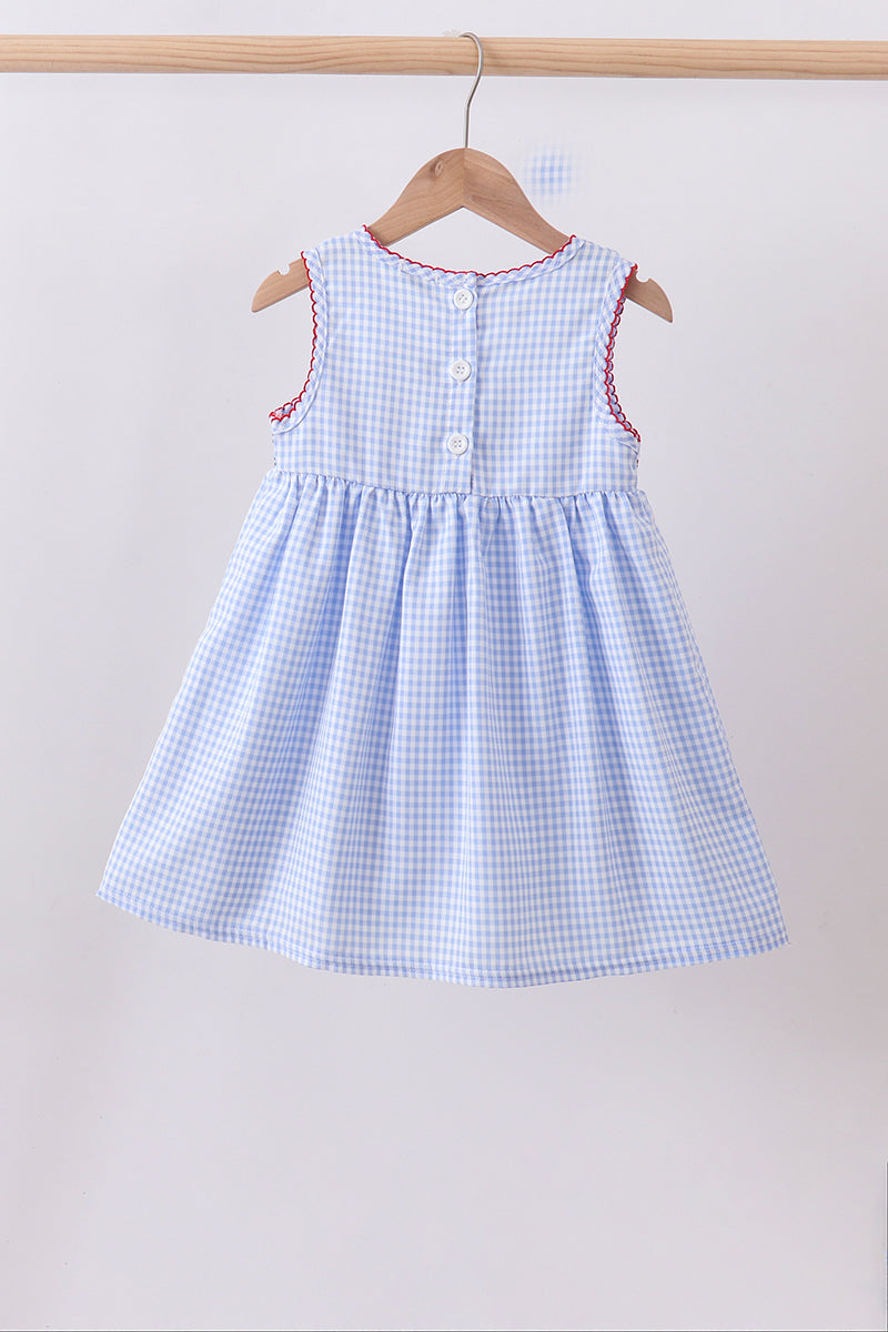 Blue flag smocked woven gingham dress