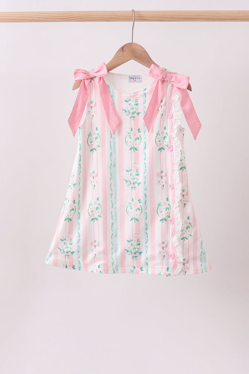 Pink floral print bow dress